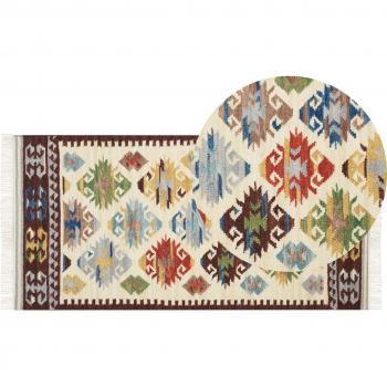 Tappeto Kilim 80 x 150 cm in lana con frange tradizionali