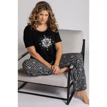 Plus Size Cosmic Print Sleepwear Set, Women, Black, Size 28/30, Viscose
