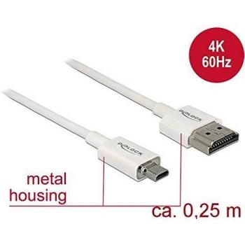 Micro‑HDMI Delock Slim 25 cm, haute qualité, support 4K et Ethernet, 19 pins