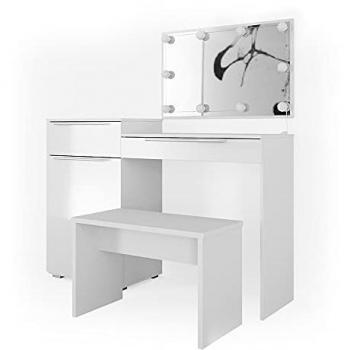 Vicco Schminktisch Lilli, Weiß, 135 cm mit LED-Beleuchtung und Bank