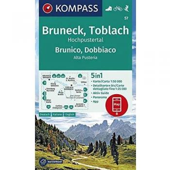KOMPASS Wanderkarte Bruneck, Toblach, Hochpustertal, Brunico, Dobbiaco, Alta Pusteria: 5in1 Wanderkarte 1:50000 mit Aktiv Guide, Detailkarten und ... Skitouren.