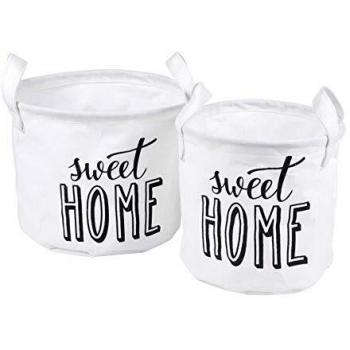 Canvas 2 paniers ronds Sweet Home blanc, 2 tailles assorties
