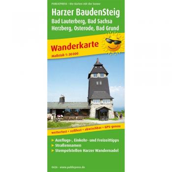 Harzer BaudenSteig, Bad Lauterberg, Bad Sachsa, Herzberg, Osterode, Bad Grund: Wanderkarte mit Ausflugszielen, Einkehr