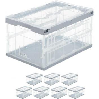 8‑Pack Grey/Transparent Professional Storage Crates – Relaxdays