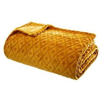 Plaid en Tissu Thick en Couleur Jaune avec Motif de Losange, 180x230 cm