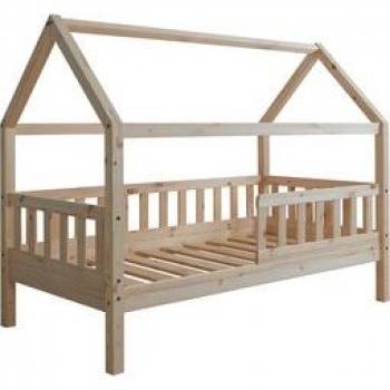 TiCAA Kinderhausbett Kay 80x160 mit Rausfallschutz aus Kiefer natur