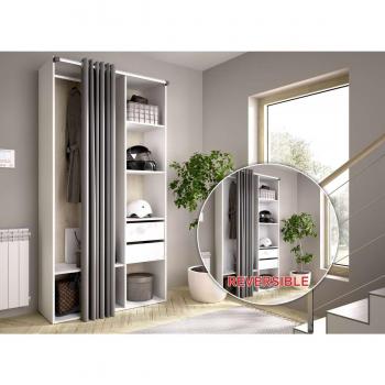 DKT Reus 2-Cajón Vestidor con Trasera Deslizante y Cortina Blanca/Natural