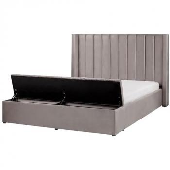 Letto Matrimoniale Grigio in Velluto con Cassapanca 160x200 cm