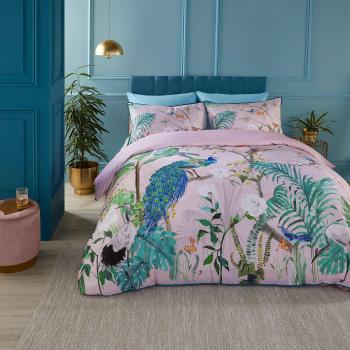 Pfau-Jungle Rosa – Soiree 200‑Thread‑Count Bettdecke aus Baumwolle