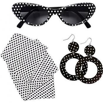 Widmann Rockabilly Accessoire-Set, 50er Jahre Sonnenbrille, Halstuch und Ohrringe