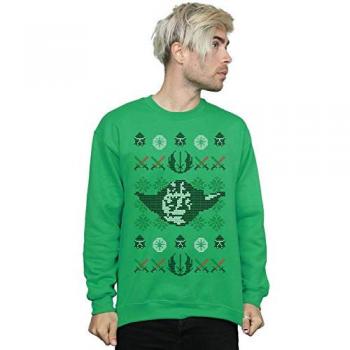 Star Wars Mens Christmas Yoda Head Fair Isle Sweatshirt L forest green
