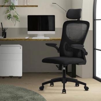 Chaise de Travail Ergonomique ML-Design Noir avec Appui-Tête et Accoudoirs