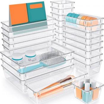 Set 25 contenitori trasparenti per cassetti – Organizer salvaspazio