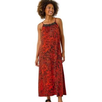 Women's Red Abstract Print Midi Dress
