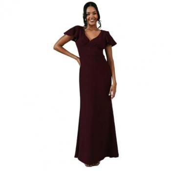 Angel Sleeve Corset Detail Crepe Bridesmaid Maxi Dress