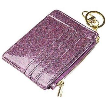 Ehsbuy Slim Credit Card Holder Wallet RFID Blocking Leather Zipper Coin Purse Keychain Wallet for Women & Men