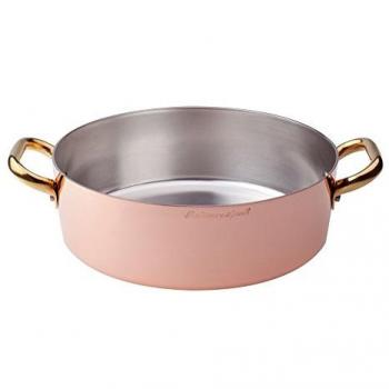 Casseruola Bassa Rame 32 cm con Maniglie in Ottone, Finitura Liscio