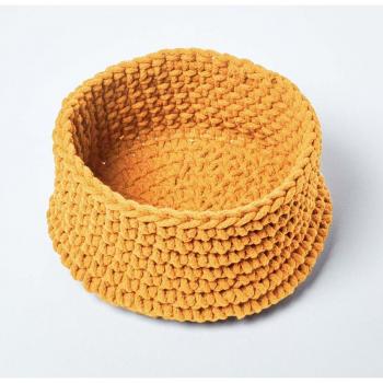 Homescapes Cotton Knitted Round Storage Basket Yellow, 37 x 21 cm