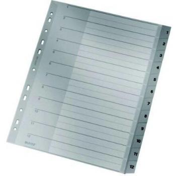 Index de classement Leitz 1282 A4 Maxi en plastique gris, 1-12, 12 feuilles