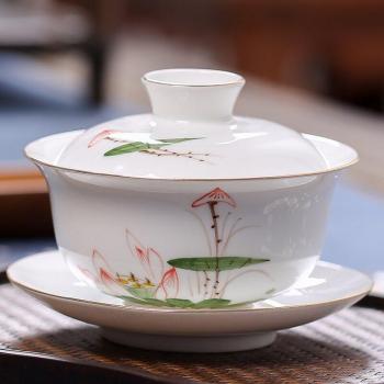 Taza de Viaje Gaiwan en Porcelana Blanca con Pintura a Mano