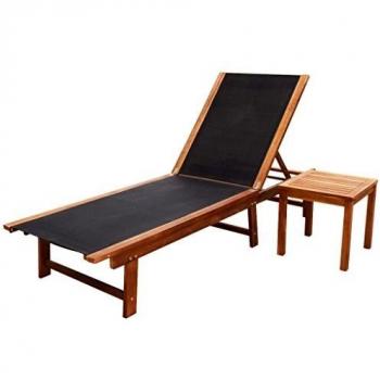 Chaise longue en bois d'acacia et table de terrasse