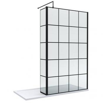 8mm Glass Wetroom Screen with Hinged Return and Black Frame