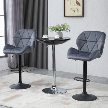 HOMCOM Set of 2 Adjustable Bar Stools with Backs, Armless Upholstered Swivel Counter Chairs, Dark Grey