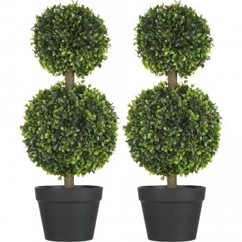 Set da 2 Piante di Bosso realistico a 2 Sfere con Vaso incluso 60 cm