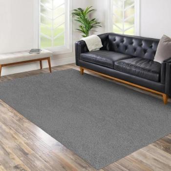 Alfombra Rústica Shaggy 200x290 con Motivo Gráfico Blanco‑Gris