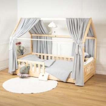 Ciel de lit cabane en gaze de coton pour enfants gris 130x360 cm