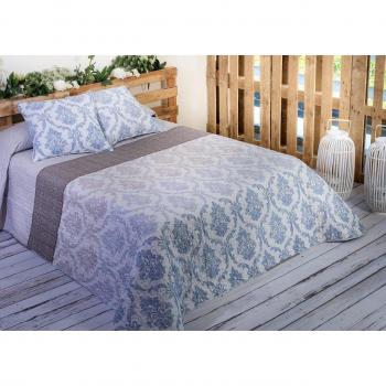 Set Copriletto Pile con Stampa Bouti Bianco/Blu, 250x270 + 2 Federe da 60x60 cm