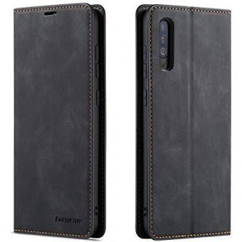Galaxy A50 Premium Lederhülle QLTYPRI – Thin Case mit Kartenfach, Ständer, Flip, Schwarz