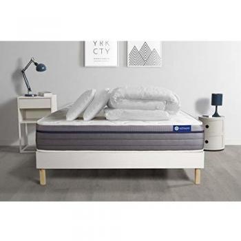 Matelas Latex + Mémoire de Forme ACTILATEX Zen 140x190 cm + sommier KIT Blanc + 2 oreillers + Couette
