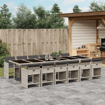13-Piece Light Grey Poly Rattan Patio Dining Set with Cushions