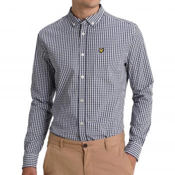 Lyle & Scott camisa de hombre, Gingham azul marino, corte slim, talla S