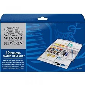 Winsor & Newton Cotman Aquarelle Set de Voyage 16 Demi-Godets + 3 Tubes 8ml