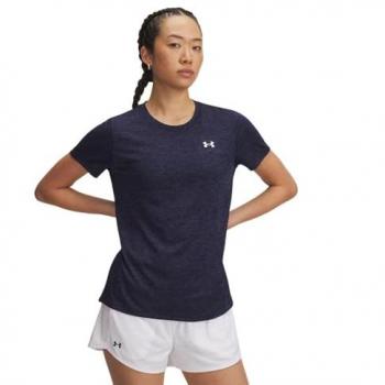 Tech Twist Heathered Crew Neck Top for Women – Blue/White