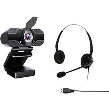 Basic HD 1080P Webcam | Basic Binaural Noise Cancelling USB Headset | Bundle Package | Compatible with 3CX