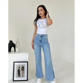 ISSA Plus Light Blue Straight Cut Ripped Jeans