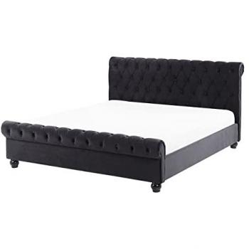 Beliani – Lit Double Chesterfield en Velours Noir 160 × 200 cm Confortable et Glamour pour Chambre Moderne ou Classique