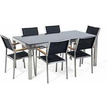 Set da pranzo Grosseto 6 posti tavolo in vetro nero 180 x 90 cm