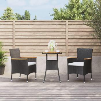 VidaXL Outdoor Bistro Set for Garden, 3 Pieces with Cushions, Black Poly Rattan