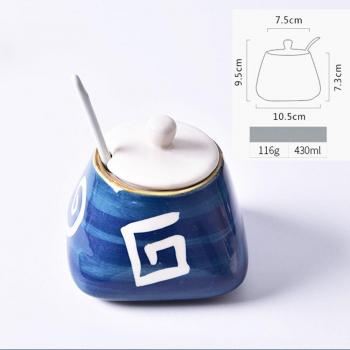 Hand-Painted Kitchen Spice Jar with Spoon