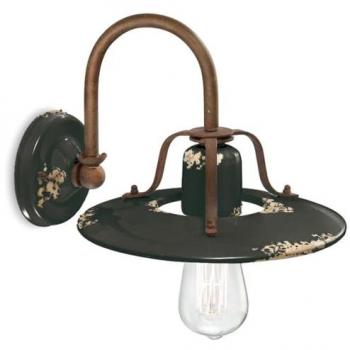 Applique Rustica Vintage in Ceramica e Ferro Nero E27 25Cm Collezione Country Ferroluce C1440
