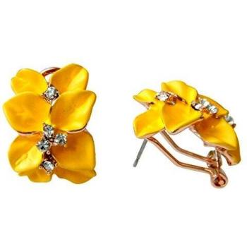 Navachi Omega Orecchini Oro Giallo 18ct Fiore e Foglie