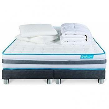 BodyZone 160x200 Matelas à ressorts ensachés 3 Zones Ultra épaisseur + Couette + 2 oreillers