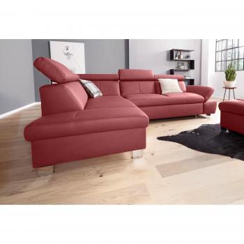 Ecksofa EXXPO „Happy“ – Bordeaux‑Leder mit Softlux‑Kunstlederbezug