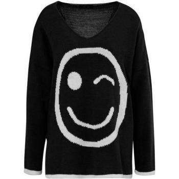 Gemusterter Damenpullover mit Smiley