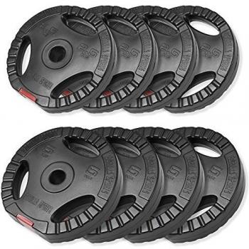 Cement-Filled Plastic Weight Plate Set with Tri-Grip Handles, 30kg (4 x 5kg, 4 x 2.5kg) with 30/31mm Hole