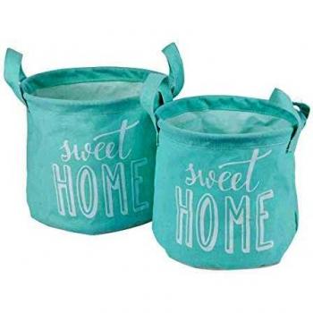 Sweet Home canvas paniers ronds, deux tailles assorties imprimés vert menthe
